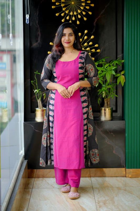 Vibrant A-Line Kurta with Contrasting Side Panels