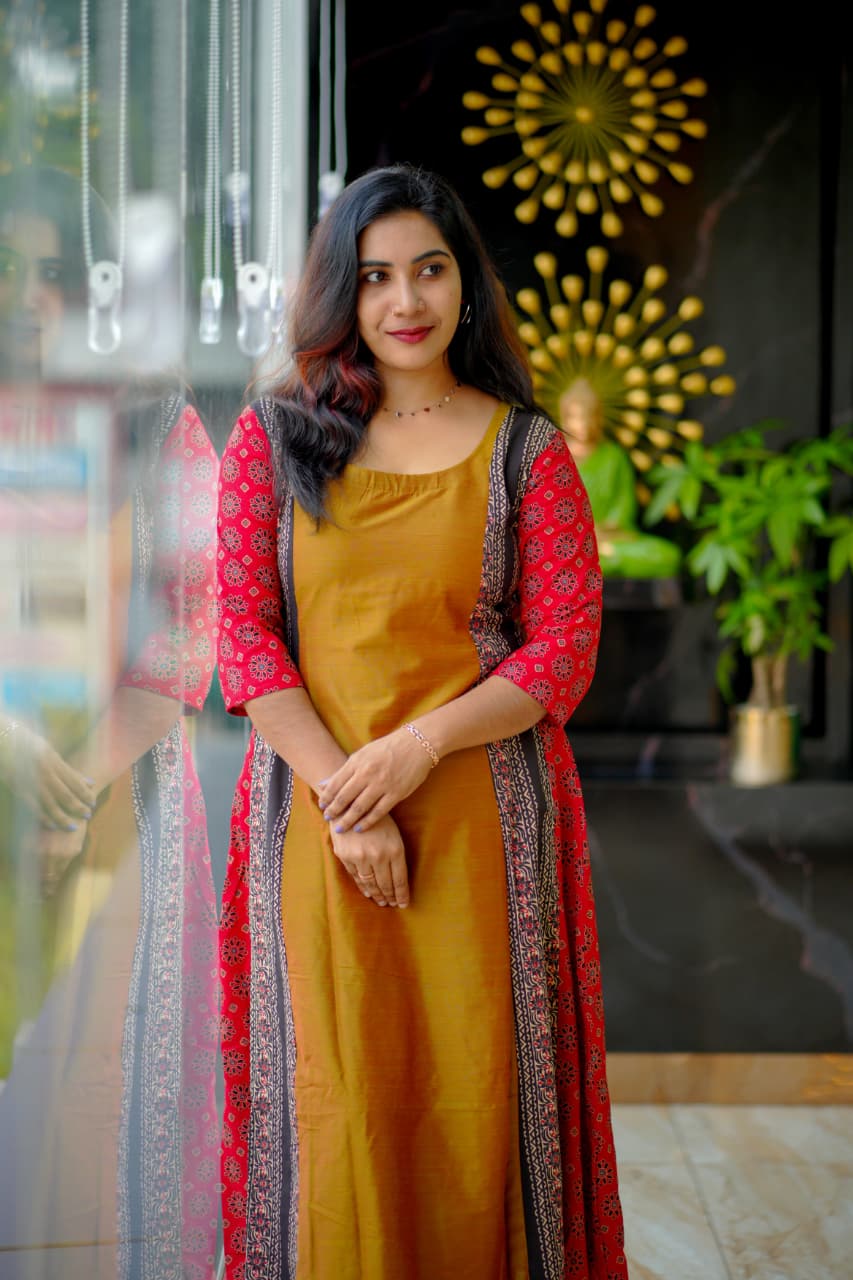 Vibrant A-Line Kurta with Contrasting Side Panels