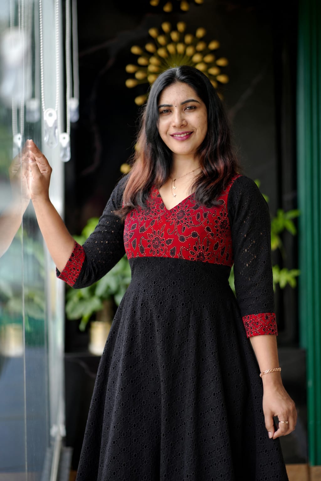 Crimson Noir Hakoba Fusion Flared Kurti