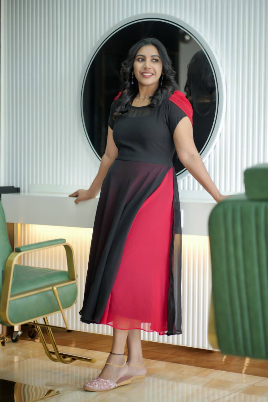 Black & Red Dual Layered Stylish Dress
