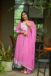 Pink Floral Anarkali Suit Set with Dupatta
