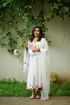 White Floral Anarkali Suit Set with Dupatta