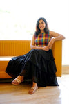 Multi-Color Checked Crop Top and Ruffle Tiered Long Skirt