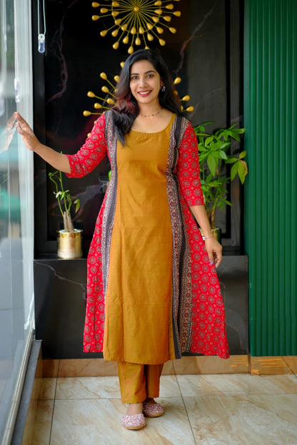 Vibrant A-Line Kurta with Contrasting Side Panels