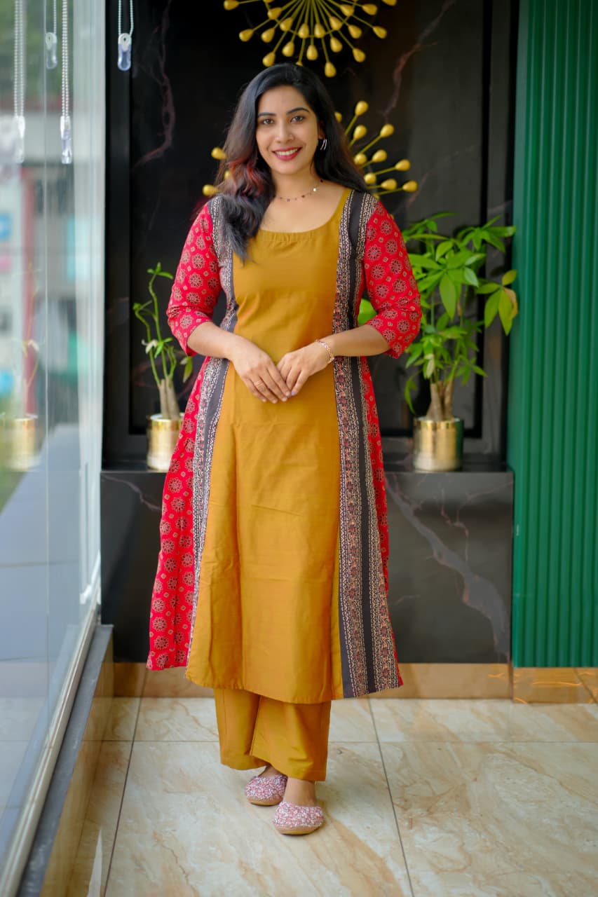 Vibrant A-Line Kurta with Contrasting Side Panels