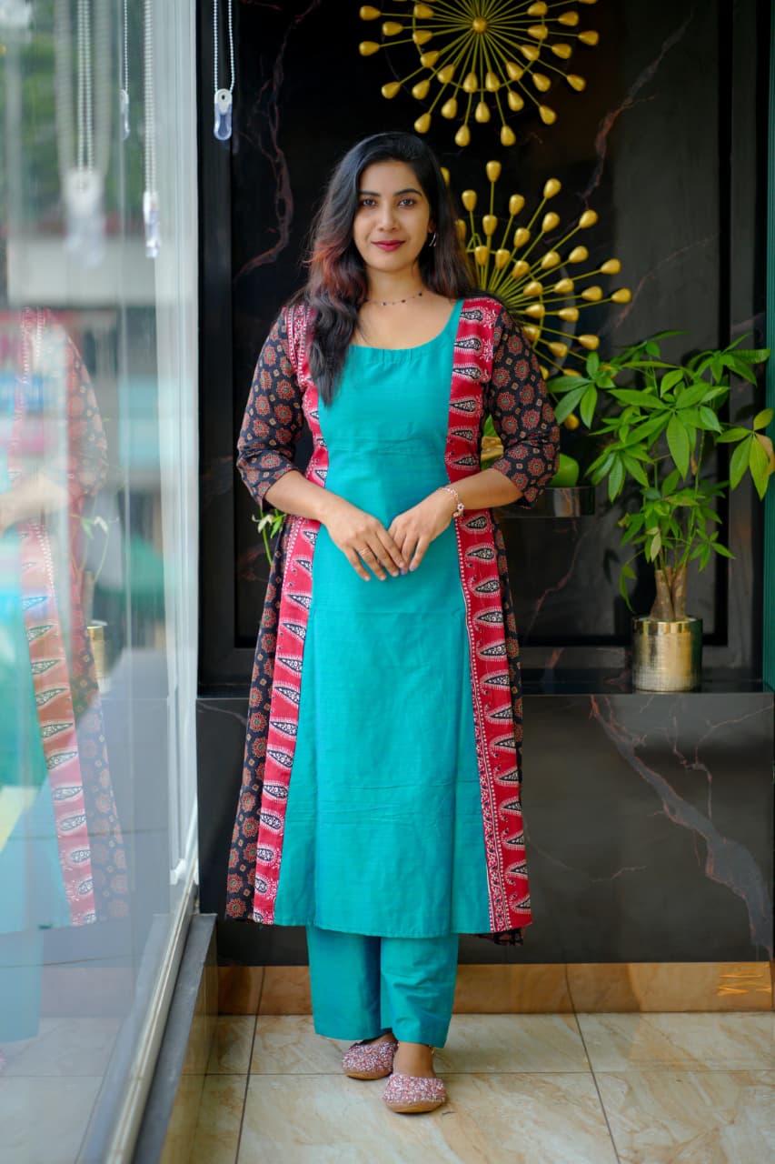 Vibrant A-Line Kurta with Contrasting Side Panels