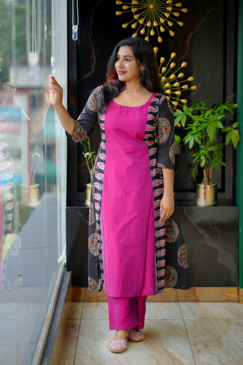 Vibrant A-Line Kurta with Contrasting Side Panels