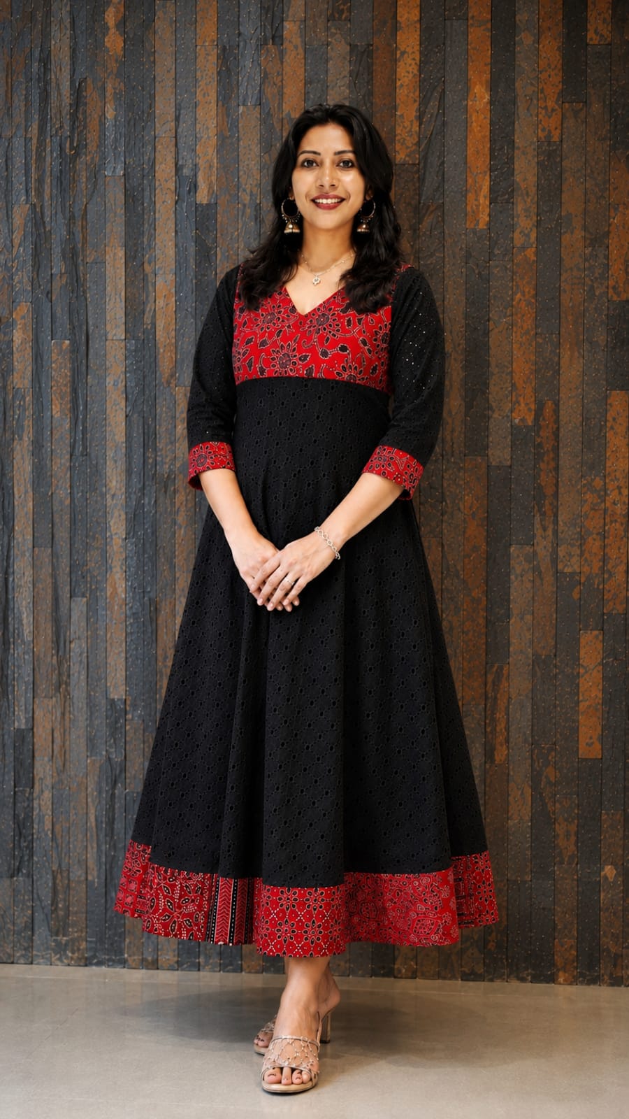 Crimson Noir Hakoba Fusion Flared Kurti