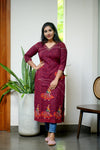 Maroon Traditional Print Straight Kurti