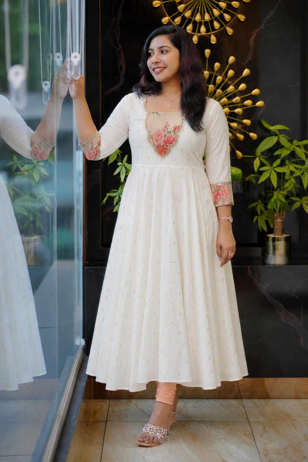 Chanderi Flare With Tissue Rose Umbrella Suit