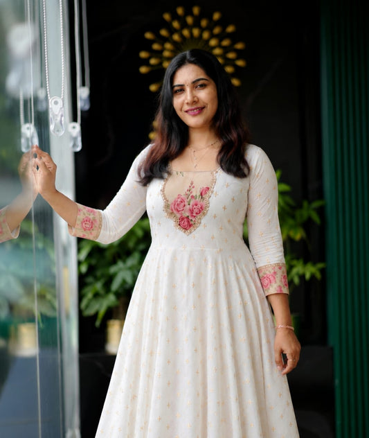 Chanderi Flare With Tissue Rose Umbrella Suit