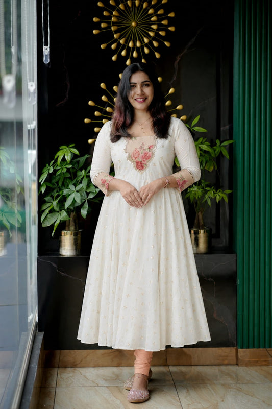 Chanderi Flare With Tissue Rose Umbrella Suit
