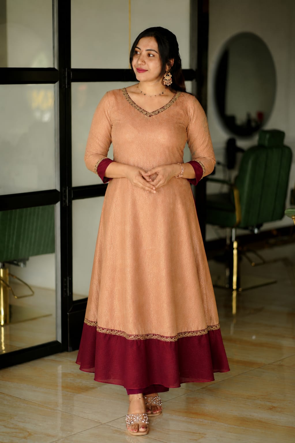 Graceful V-Spliced Flair A-Line Dress