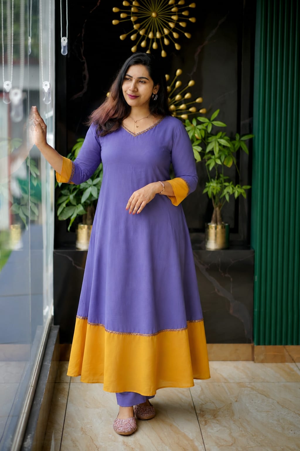 Graceful V-Spliced Flair A-Line Dress