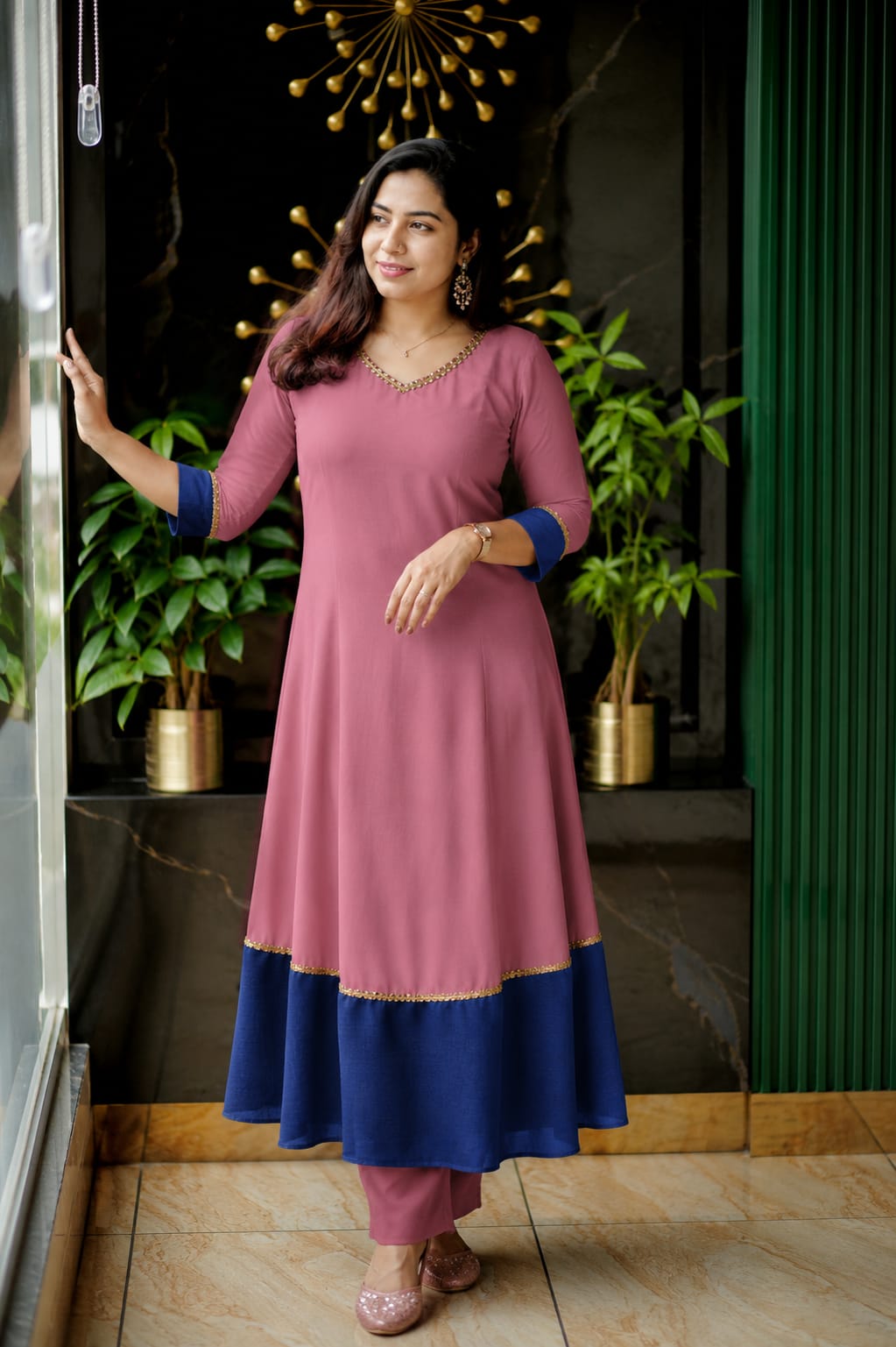 Graceful V-Spliced Flair A-Line Dress