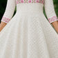 Ethereal White & Pink Floral Hakoba Flared Anarkali