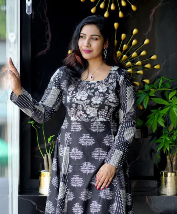 Premium Cotton Block-Printed Flared Anarkali Kurta