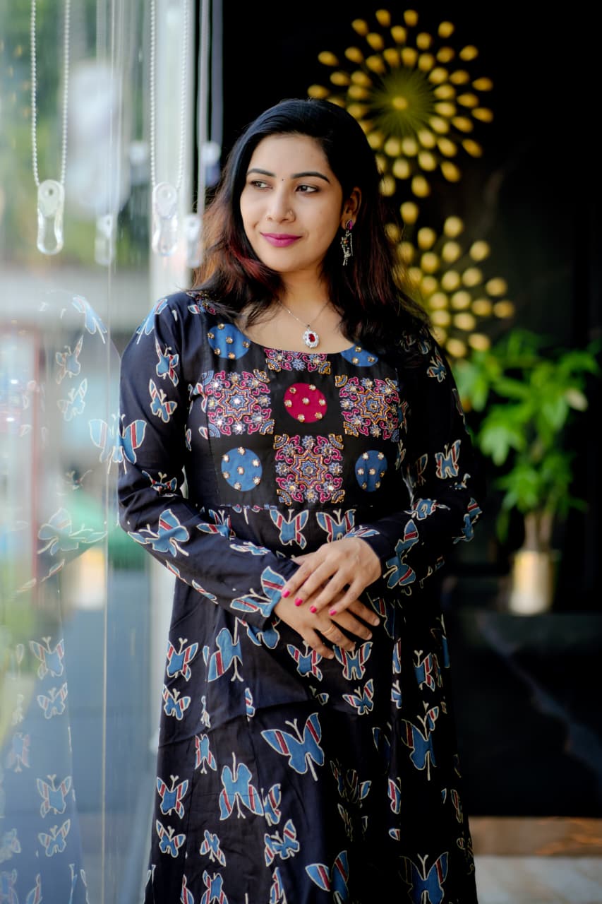 Premium Cotton Block-Printed Flared Anarkali Kurta