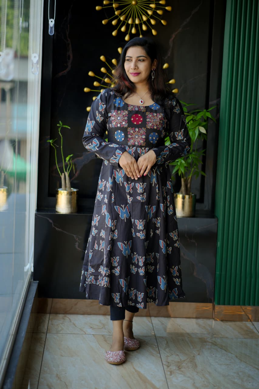 Premium Cotton Block-Printed Flared Anarkali Kurta