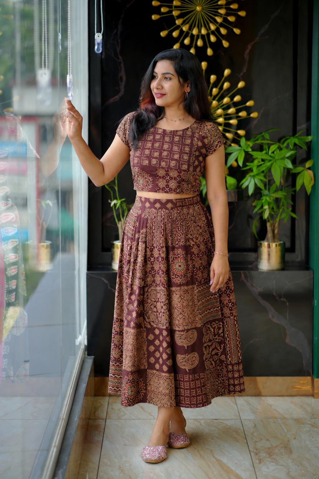 100% Cotton Printed Crop Top & Midi Skirt Set