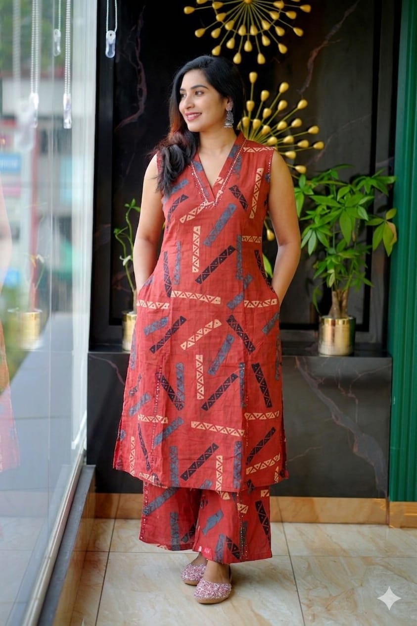 Simple & Stylish Cotton Sleeveless Kurta Set (With Inside Sleeves)