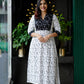 Elegant Black and White Printed Pure Cotton Straight Kurti with Matching Pants Set