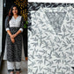 Elegant Black and White Printed Pure Cotton Straight Kurti with Matching Pants Set