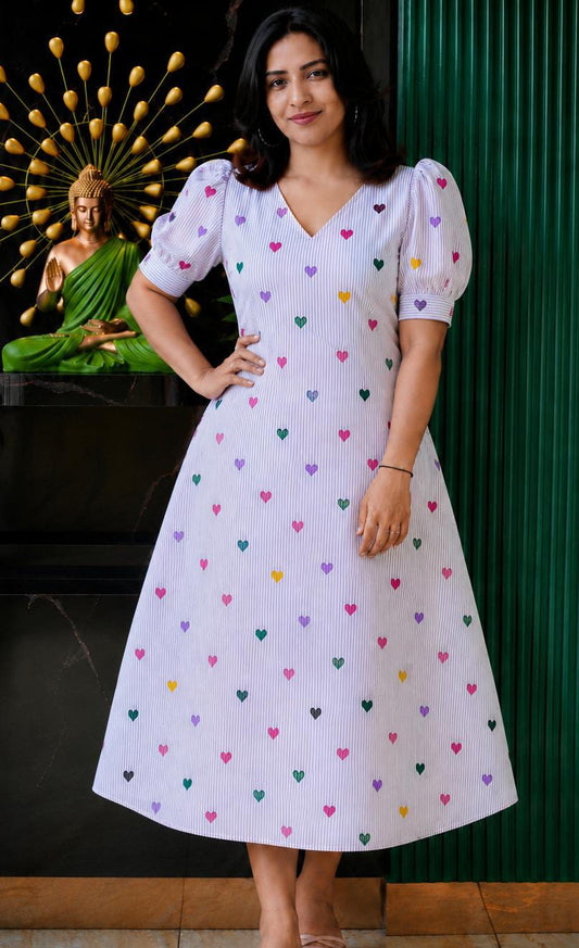 Kaanthari Mix Heart-Print Cotton Frock