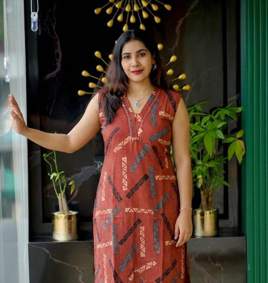 Simple & Stylish Cotton Sleeveless Kurta Set (With Inside Sleeves)