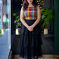 Multi-Color Checked Crop Top and Ruffle Tiered Long Skirt