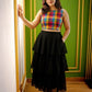 Multi-Color Checked Crop Top and Ruffle Tiered Long Skirt
