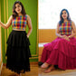 Multi-Color Checked Crop Top and Ruffle Tiered Long Skirt