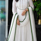Timeless White Anarkali Suit with Handwork and Velvet-Trimmed Dupatta