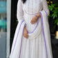 Timeless White Anarkali Suit with Handwork and Velvet-Trimmed Dupatta