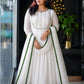 Timeless White Anarkali Suit with Handwork and Velvet-Trimmed Dupatta