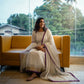 Timeless White Anarkali Suit with Handwork and Velvet-Trimmed Dupatta