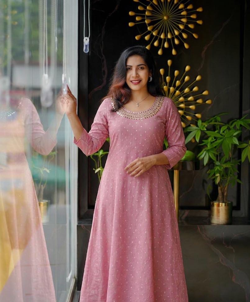 Premium Georgette Butta A-Line Kurti with Elegant Handwork Neckline