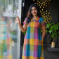 Vibrant Multicolor Checked Cotton A-Line Frock with Peter Pan Collar