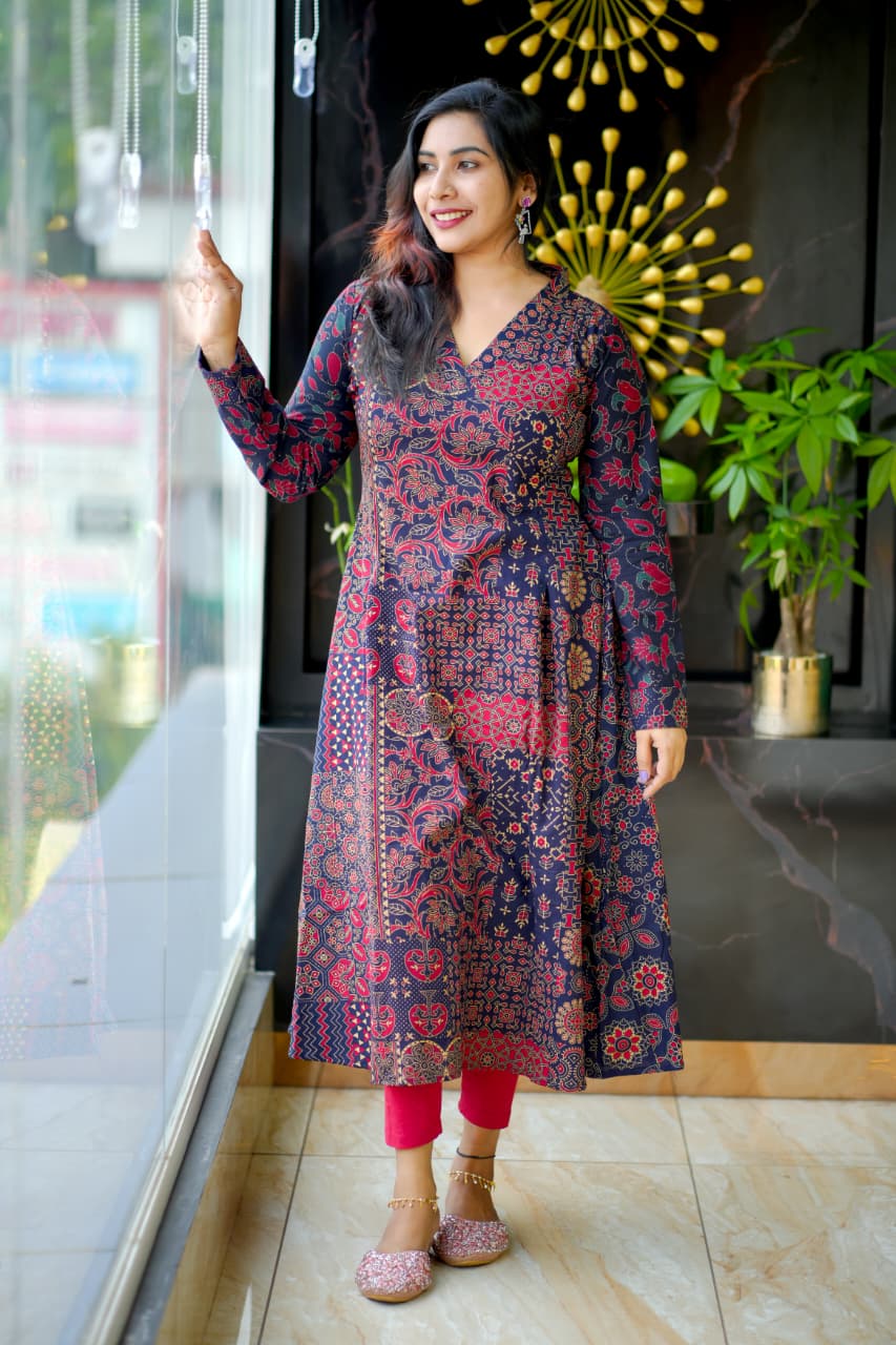Elegant Cotton Printed Anarkali Kurta