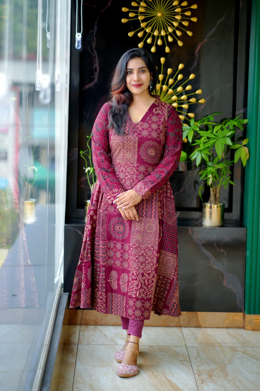 Elegant Cotton Printed Anarkali Kurta