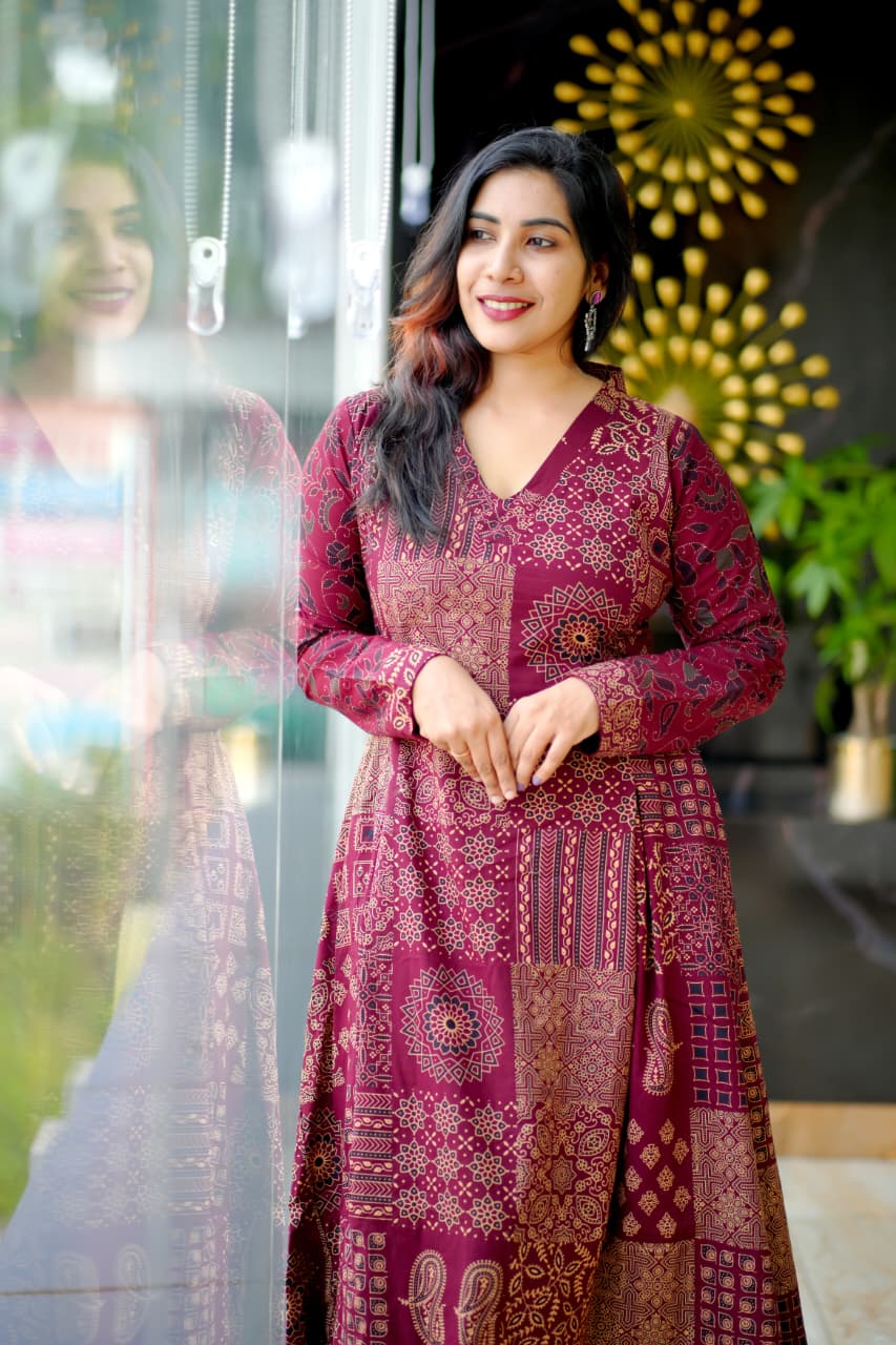 Elegant Cotton Printed Anarkali Kurta