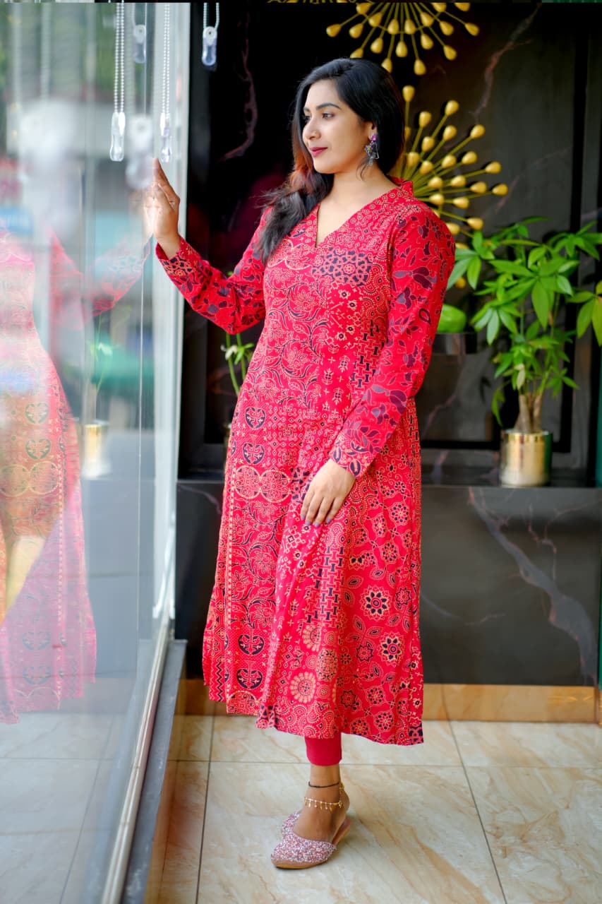 Elegant Cotton Printed Anarkali Kurta