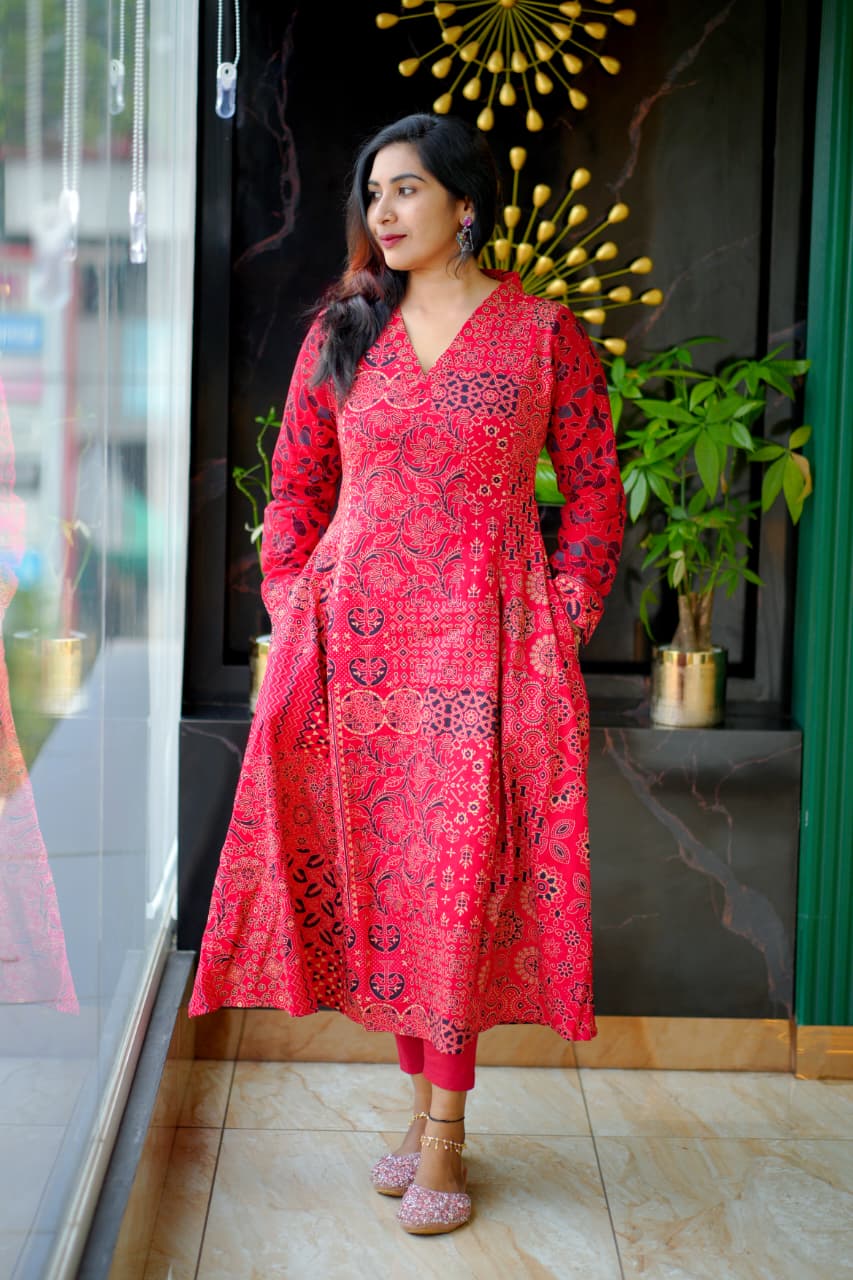 Elegant Cotton Printed Anarkali Kurta