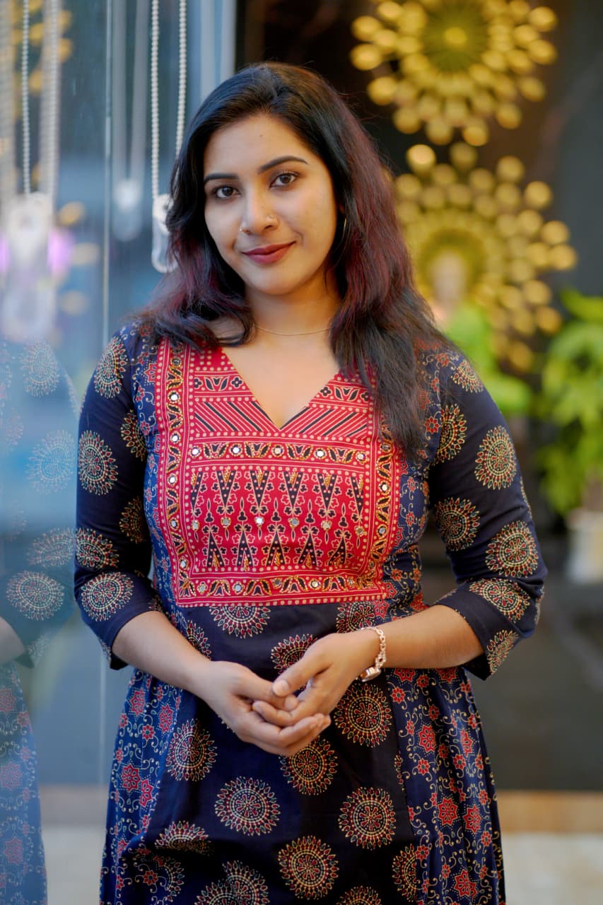 Ethnic Elegance Flared Kurti with Intricate Embroidered Yoke