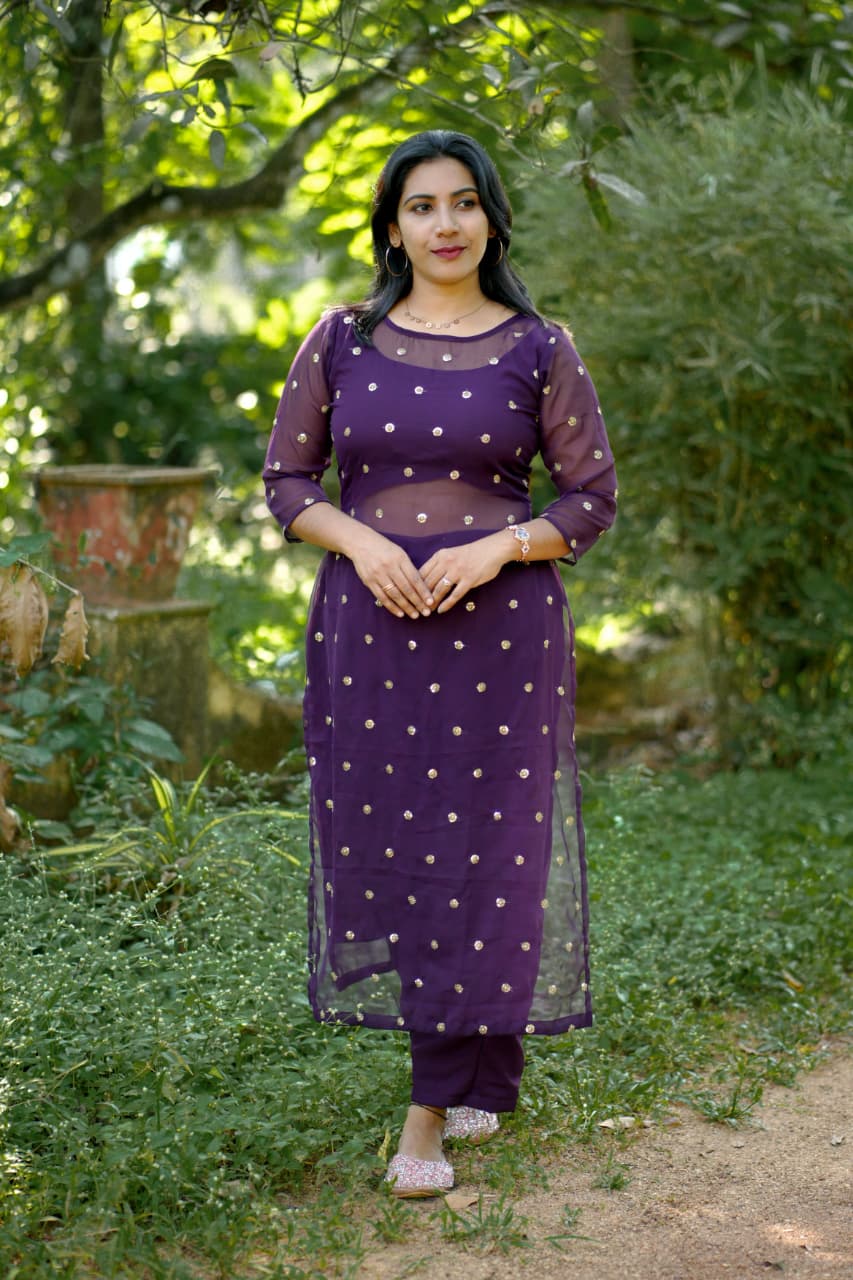Georgette Slitted Kurti 2 piece Set