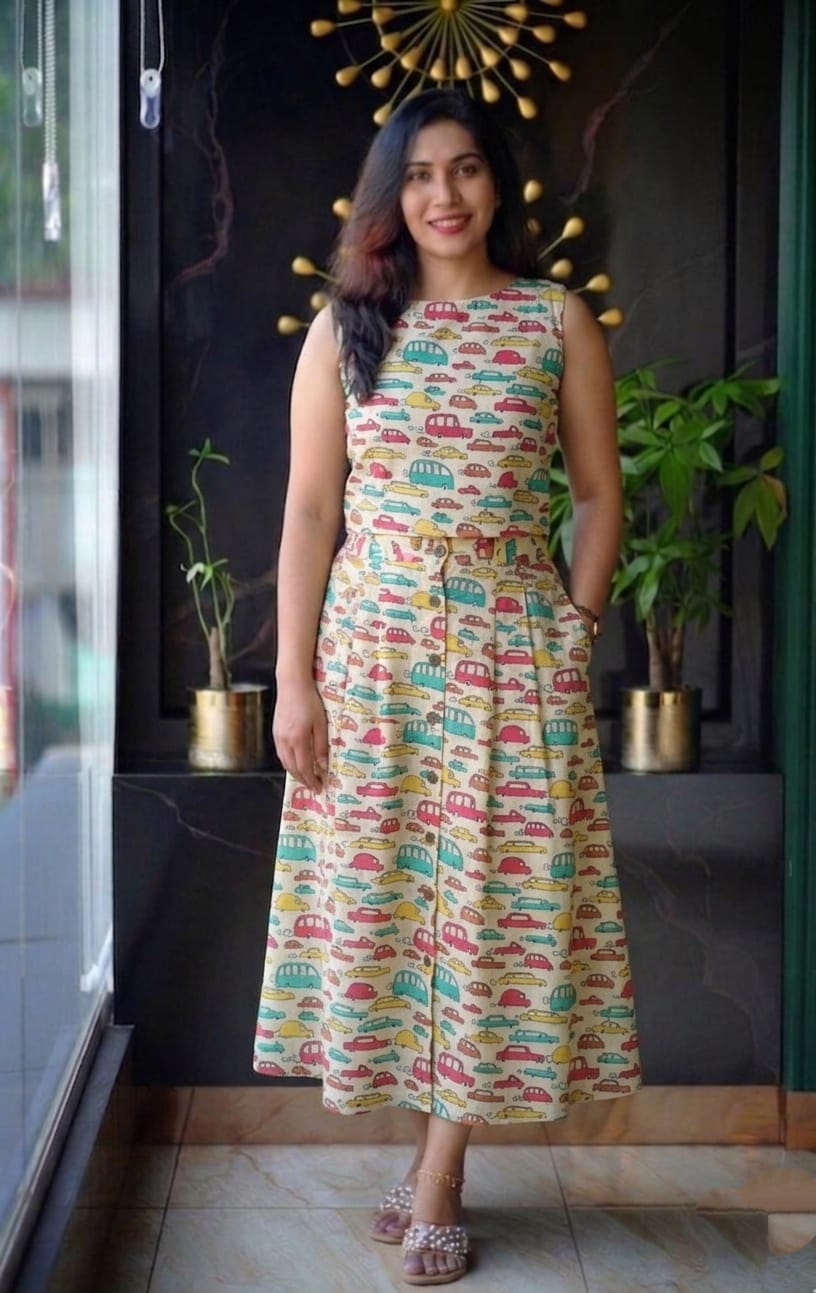 Ethnic Print Cotton Midi Skirt & Top