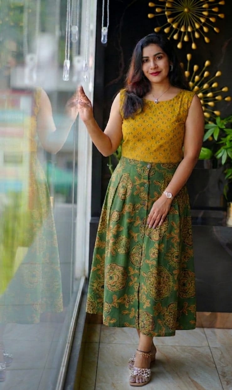 Ethnic Print Cotton Midi Skirt & Top