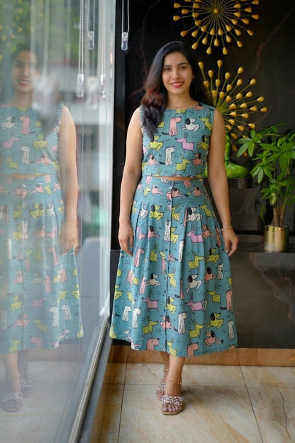 Ethnic Print Cotton Midi Skirt & Top