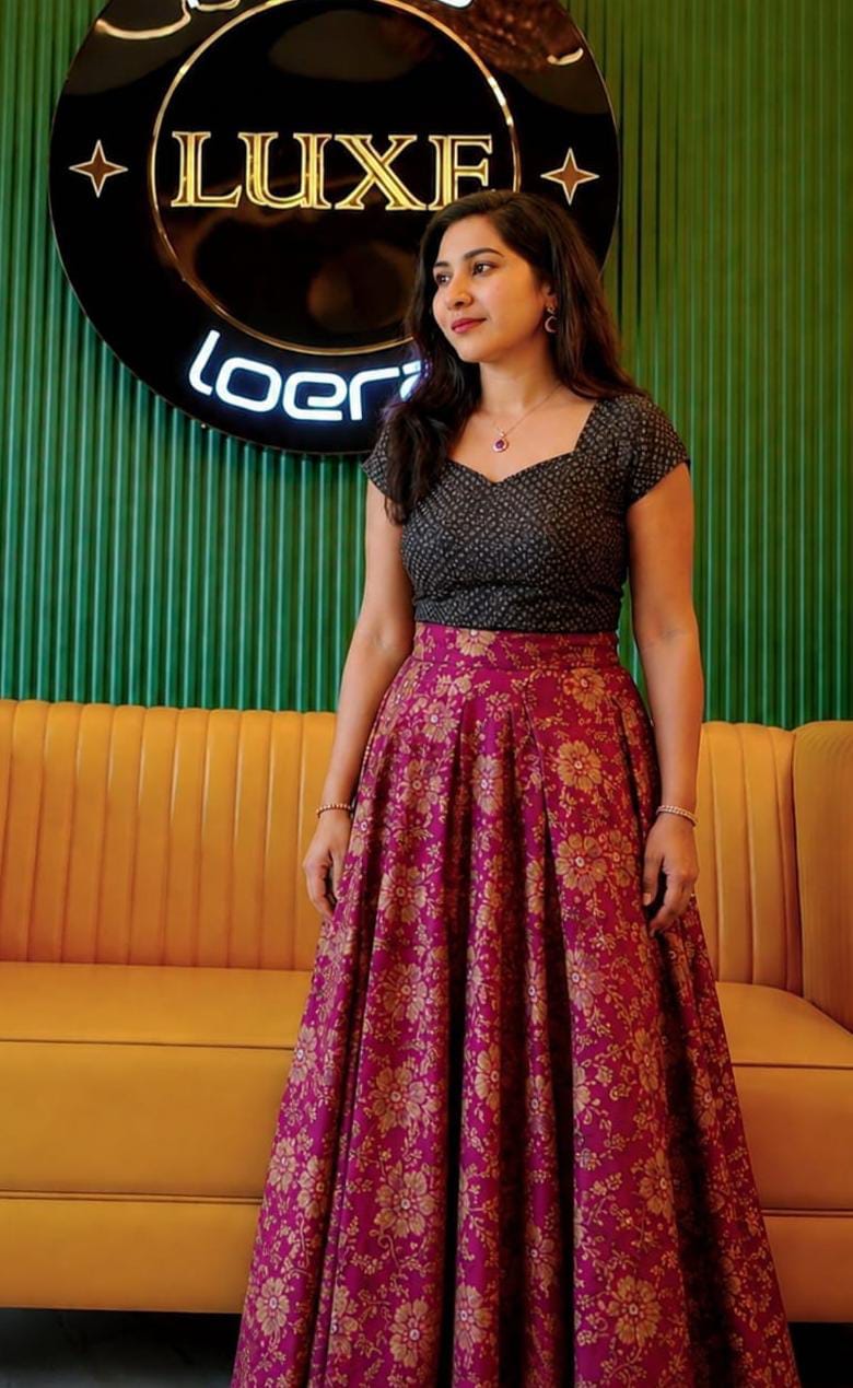 Elegant Ethnic Brocade Skirt and Crop Top Set with Golden Booti Work