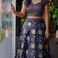 Elegant Ethnic Brocade Skirt and Crop Top Set with Golden Booti Work